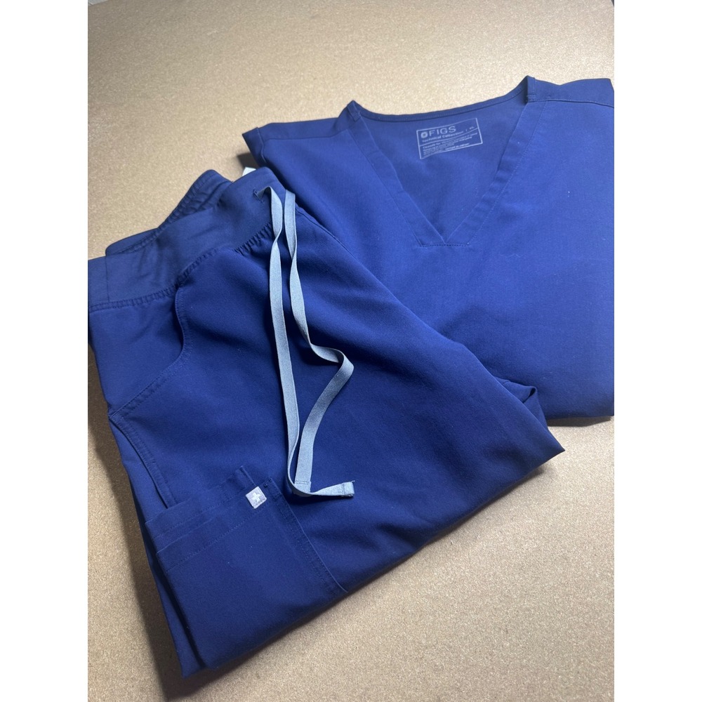 FIGS Royal Blue Scrub Set Casma V-Neck Top and Cargo Pants Women XL